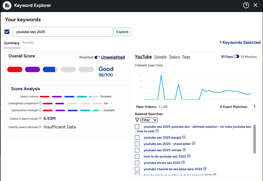 TubeBuddy result page